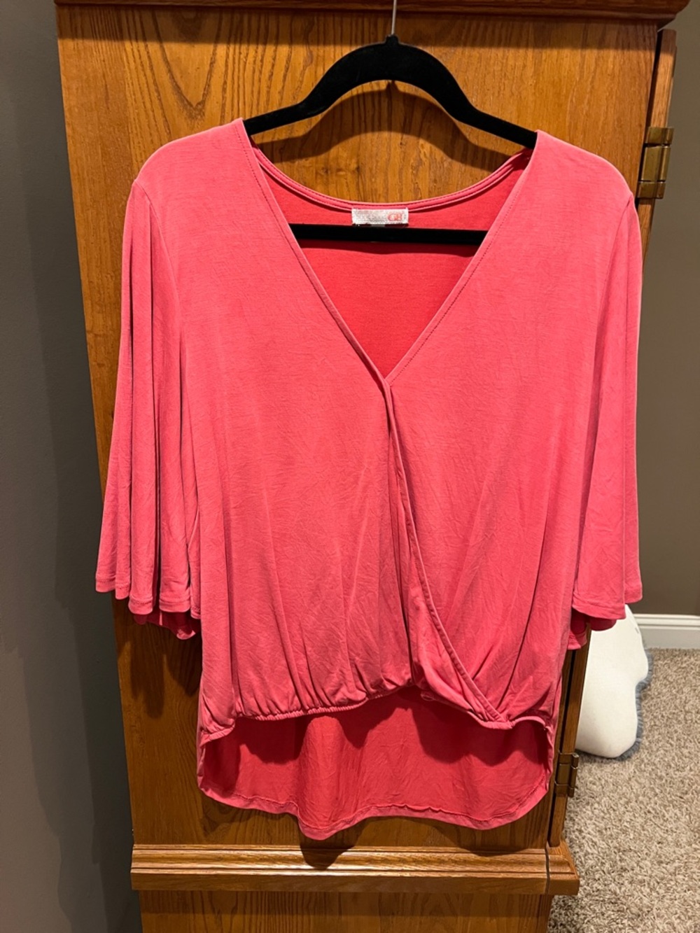GB girls Coral Pink V-Neck Draped Flutter Sleeve Blouse